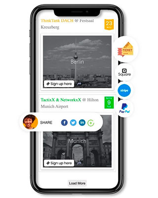 dispositivo mobile che mostra il calendario pubblico del software di biglietteria online tempestivo e della piattaforma di gestione degli eventi