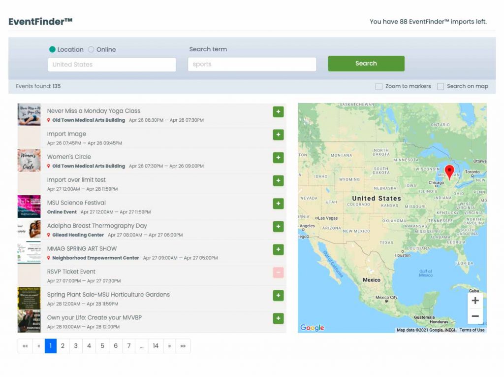 écran d'impression de la nouvelle interface utilisateur de l'outil de recherche d'événements