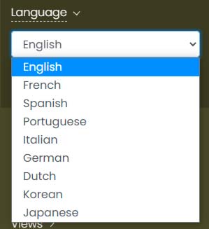 écran d'impression de toutes les langues actuellement prises en charge dans Public View