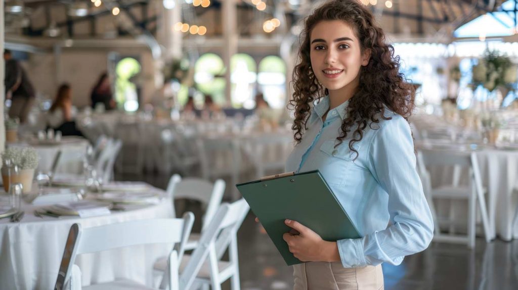 female event coordinator showcasing her event management skills