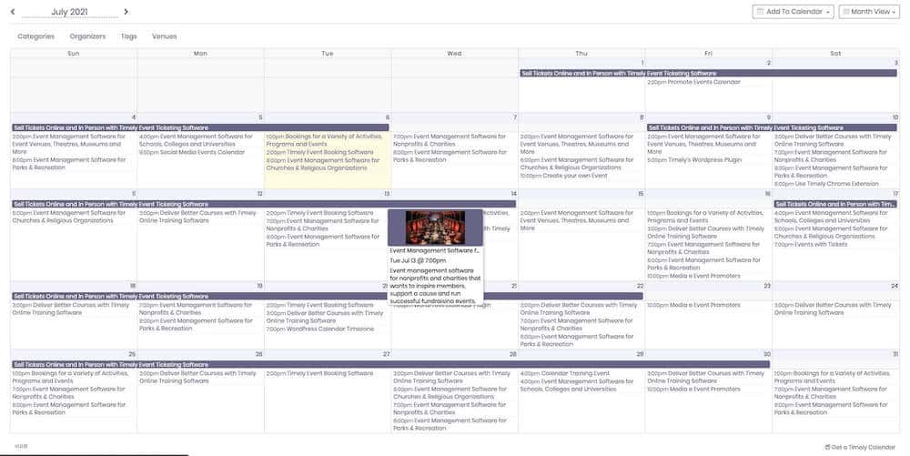 Timely tout en un calendrier des événements plugin wordpress vue mensuelle