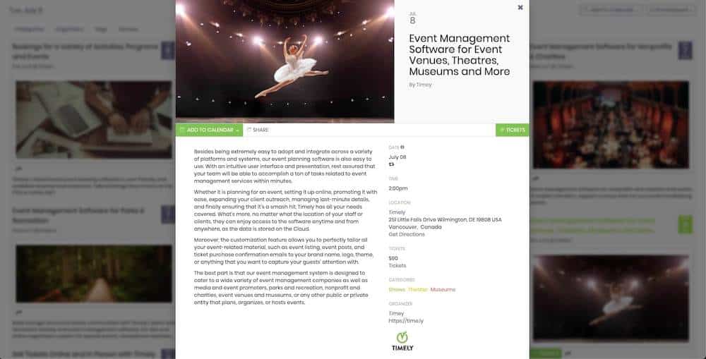 Timely all in one event calendar wordpress plugin single event details with ticketing