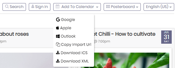 print screen of the add to calendar button on top of the Public Calendar
