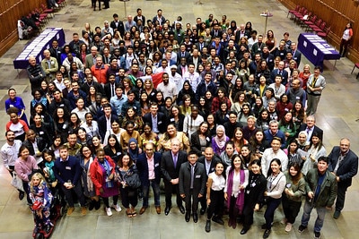 several people attending a university event