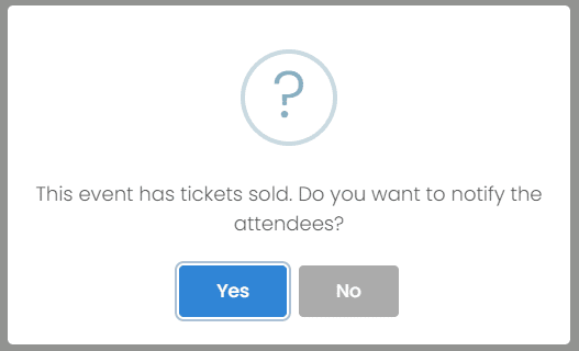 Ticketing notification pop up