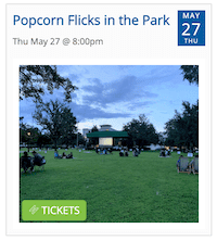 Films de pop-corn dans le parc de Timely calendrier de la ville