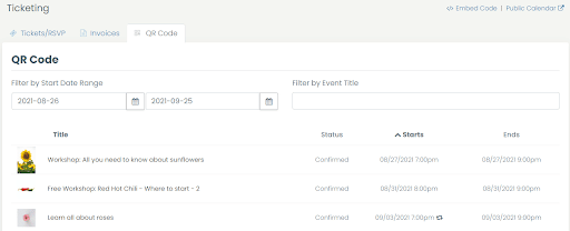 print screen of the new QR Code tab inside the Ticketing menu of the Timely Event Management Software