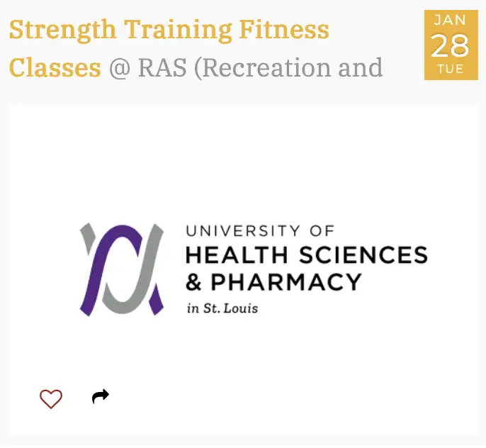 University events ideas: The University of Health Sciences and Pharmacy in St. Louis offers small group training classes.