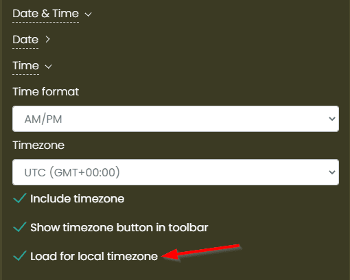 print screen of the new setting “Load for local timezone” in the General Tab of the Settings menu of the Timely Event Management Software
