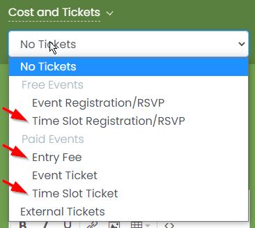 print screen of the new ticketing menu with three new options