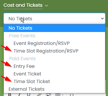 printscreen van het nieuwe ticketmenu met drie nieuwe opties