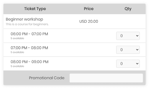 print screen of a ticket in the public view with three time slots