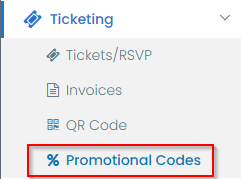 printscreen van het actiecode-itemmenu uit het ticketmenu