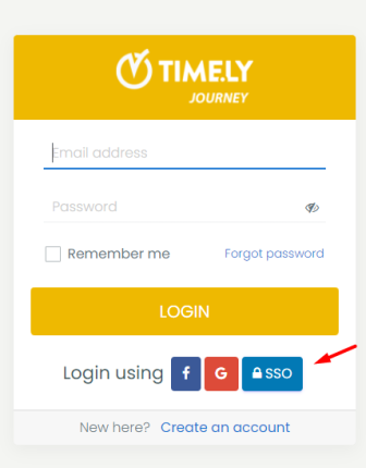 utskriftsskjerm for det nye SSO-alternativet for login på Timely Programvare for hendelsesadministrasjon