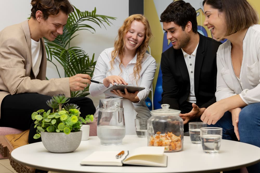 corporate event planners chatting after attending a training course