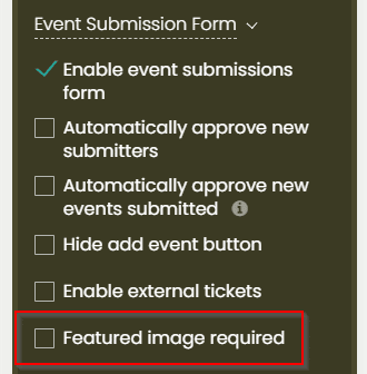 print screen of the Featured image required checkbox to active the feature in the dashboard