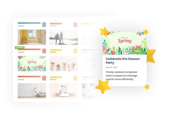 Timely Página de demostración de vista en mosaico del calendario de eventos, diseño de evento destacado