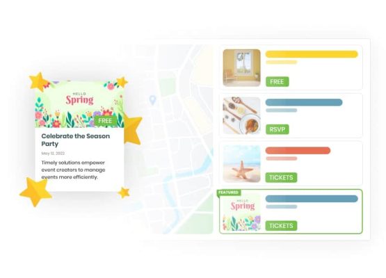 Timely calendário de eventos mapa visualização design de eventos em destaque