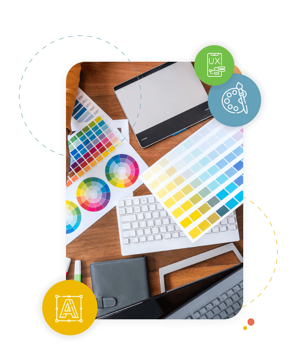colour palete on a table during calendar implementation and design customization services