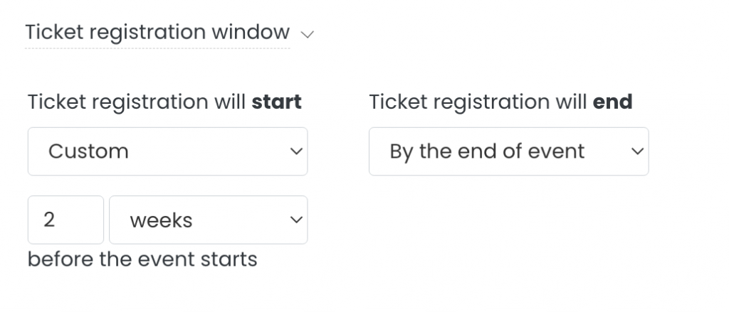 print screen of Timely event software ticket registration window feature