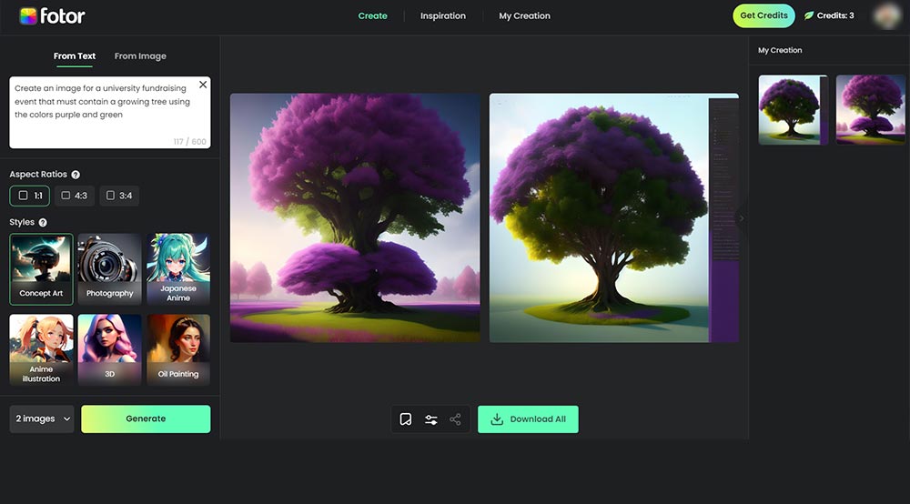 Fotor AI-Generated Images of a Purple tree