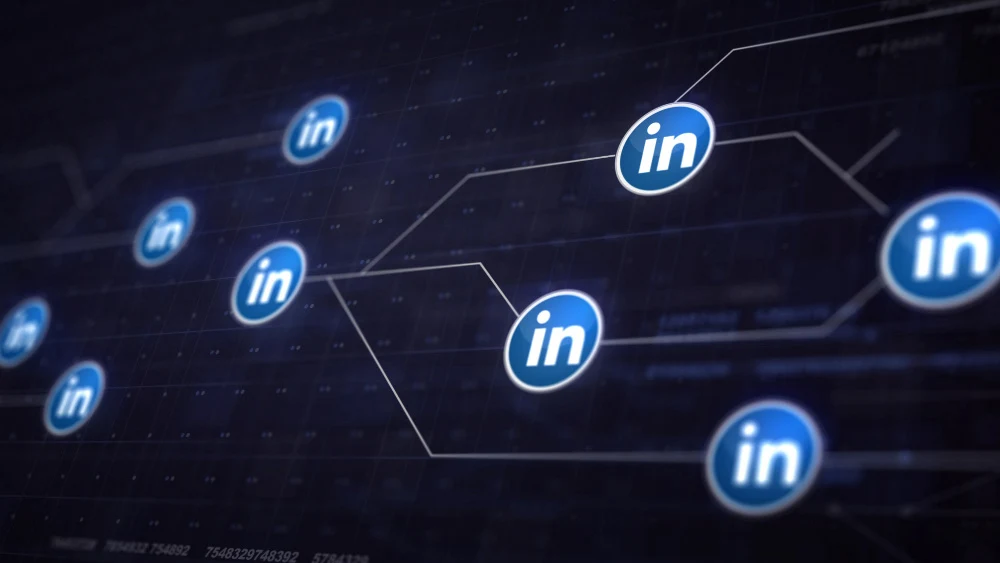 a computer graphic image showcasing the LinkedIn logo several times, connected by lines.