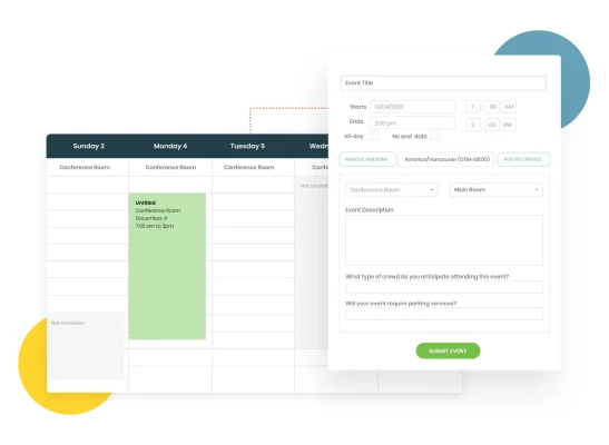 vergaderruimte post en boekingsformulier lay-out voor Timely software voor het boeken van kamers
