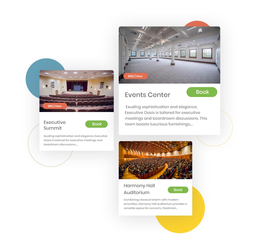 examples of venue listings using Timely venue management software