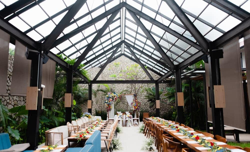 a beautiful wedding venue with glass ceilings. 