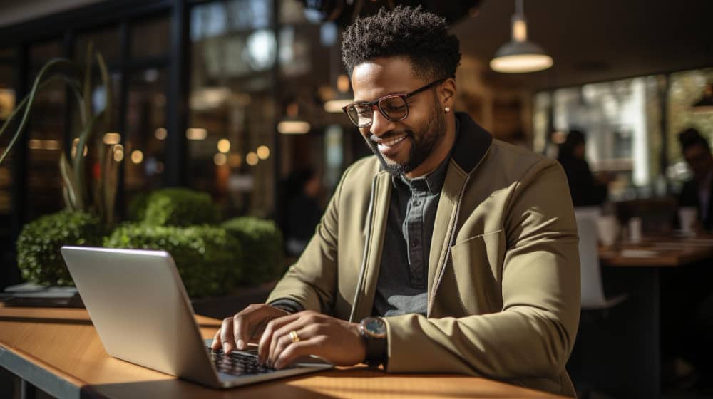 a young black man browsing ways to how to start an event space business with no money.