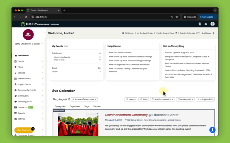 A demonstration for how purchaser information is securely stored and easily accessible within your Timely dashboard.