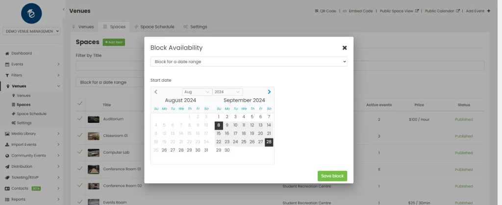 Timely product update with Improved Block Out Date Options for Space Reservations.