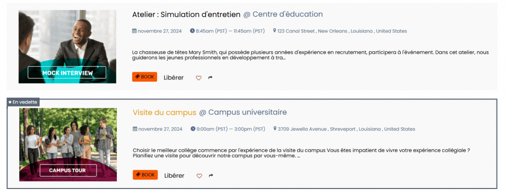 Timely offentlig kalendervisning, der viser produktopdateringen, hvor stednavne, der er oversat til det foretrukne sprog.