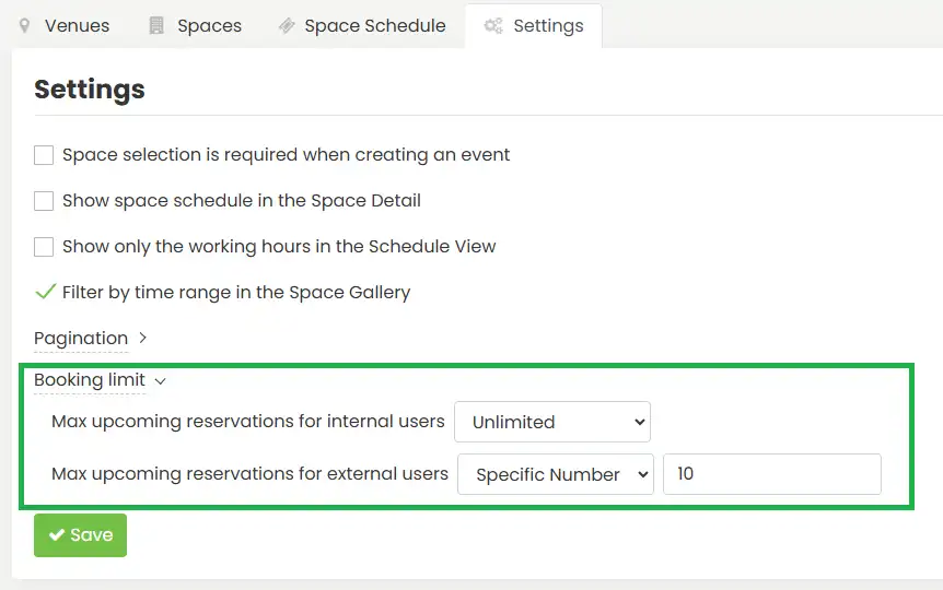 Space Booking Limits by User Type