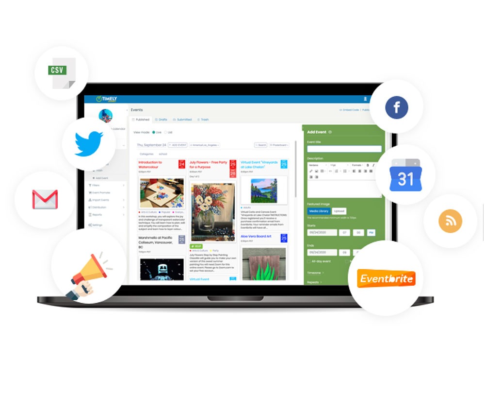 Um computador com Timely software de calendário de eventos