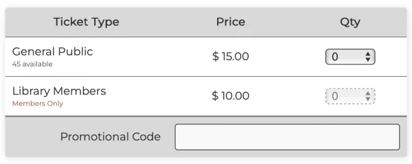 Public view of tickets with member only tickets.