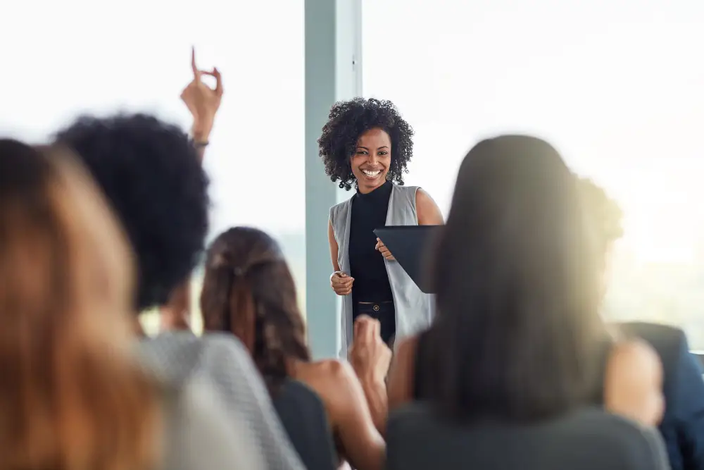 Black young professional woman hosting how to plan a community event.