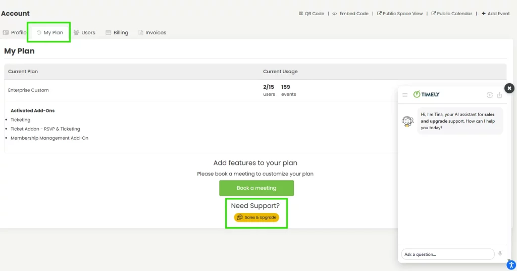 Tina the Sales Guide AI chatbot, now available on the My Plan page