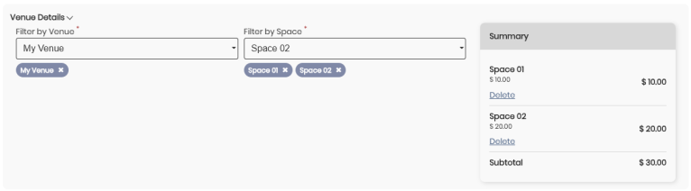 Gestione delle sedi: noleggio di più spazi