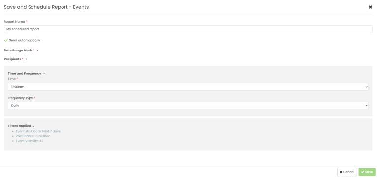 Report: Pianifica l'invio del report