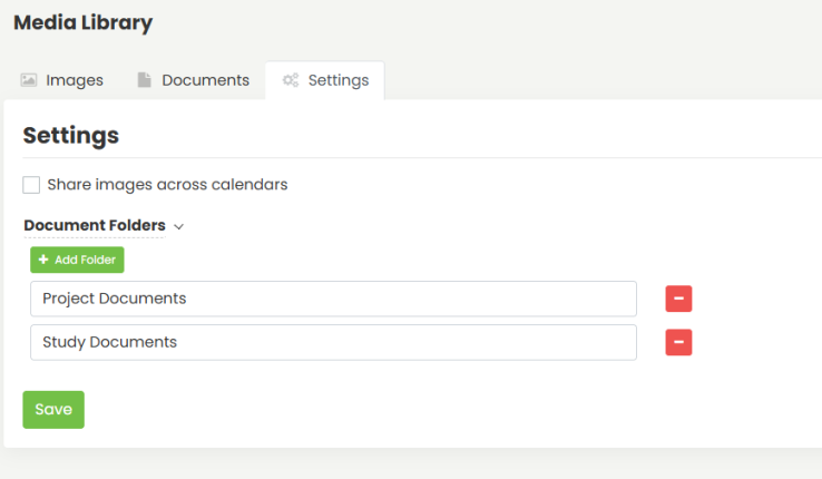Media library settings page