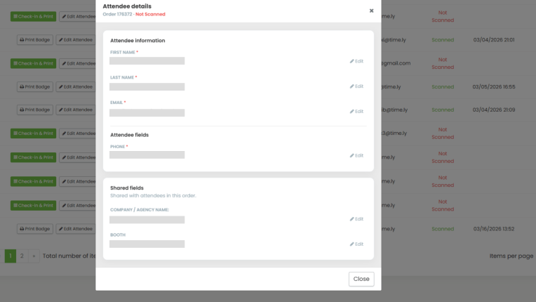 Aperçu des détails du participant avec champs modifiables