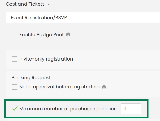 Ticketing and RSVP: Set Limits Per User