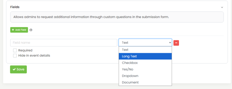 Community Events: Long Text Custom Fields