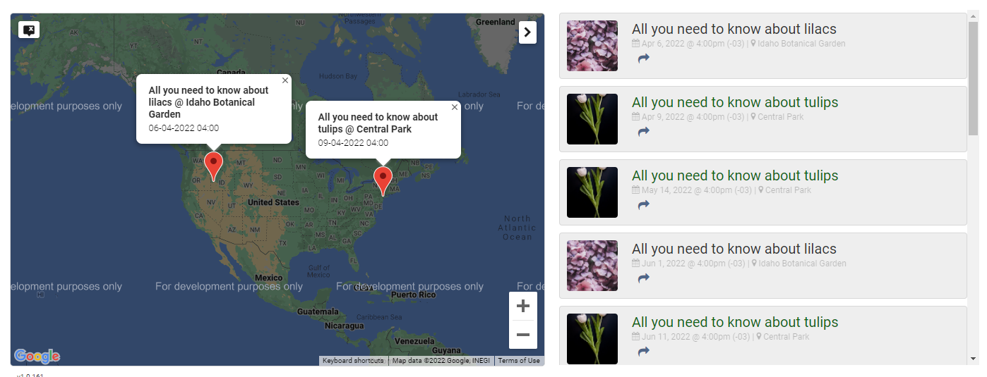print screen of the Map View on the Public View of the Timely Event Management Software