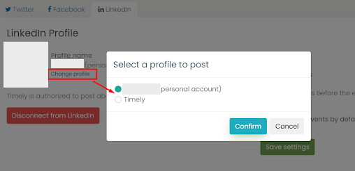 pantalla de impresión de la integración de LinkedIn para la publicación automática de eventos del perfil de la empresa