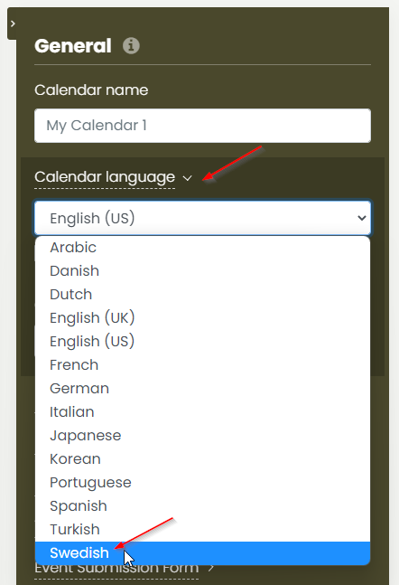 print screen of the Swedish language as a new option on the Public View