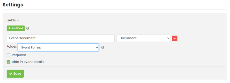 Configure the label, required status, visibility, and destination folder
