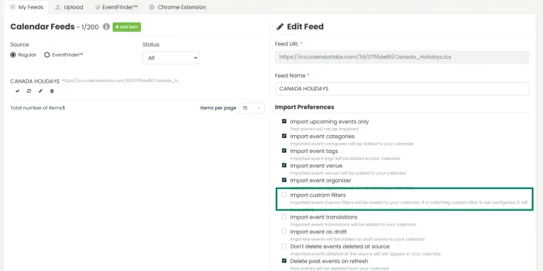 Custom Filters in Import Feeds: Keep Synced Calendars Organized